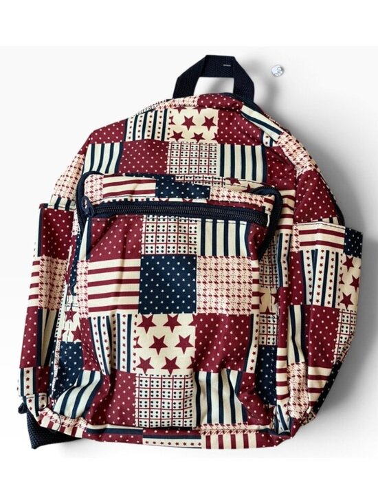 The Dottie Dot Dot Exclusive Handbags - The Dottie Dot Dot Small American Flag Patchwork Adjustable Backpack Bag NWT